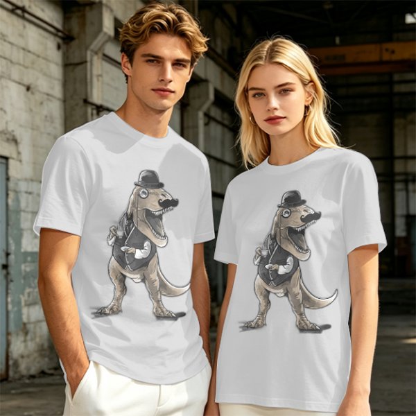 Olive T-Shirt with Gentleman T-Rex Dinosaur Print