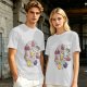 Olive Green T-Shirt With Whimsical Fruit Bird Graphic Print
