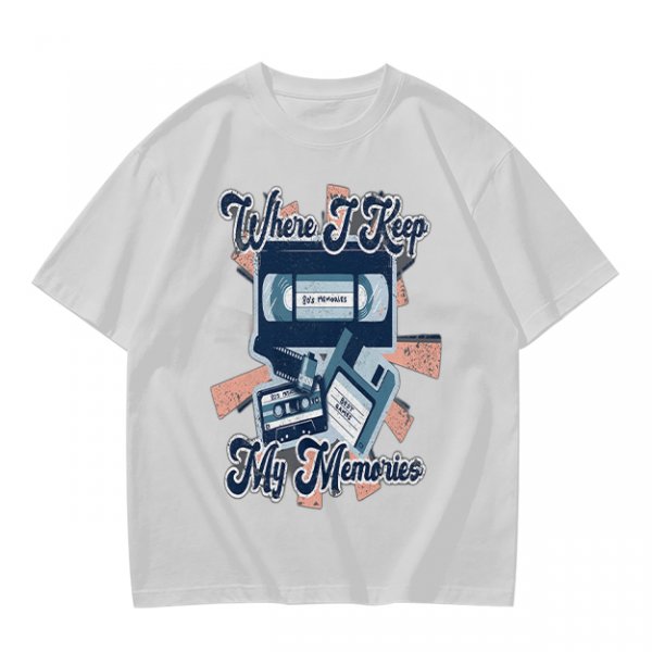 Olive Retro T-Shirt With Vintage Media Print 'Where I Keep My Memories'
