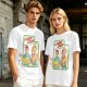 Olive graphic tee with Laser Cats retro comic print of kids holding laser cats