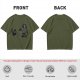 Olive Green T-Shirt With Playful Black Cat Graphic Print