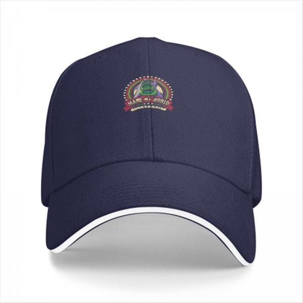 Black baseball cap with retro graphic print design