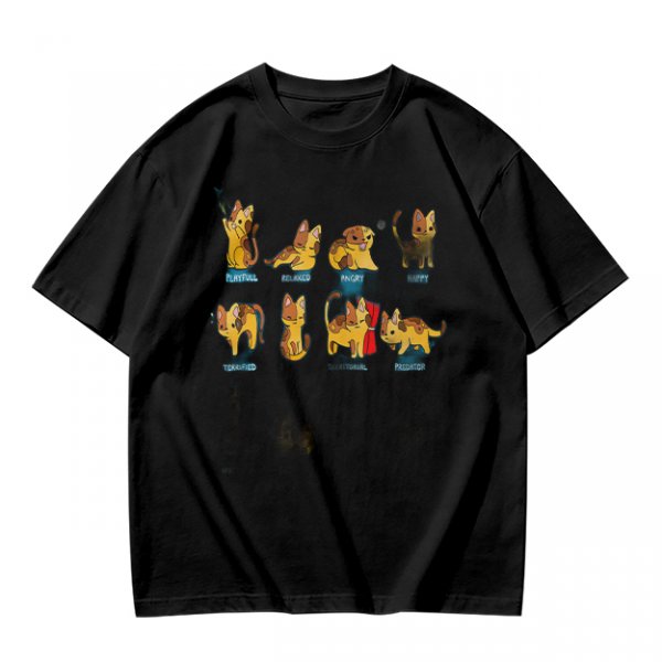 Olive Green T-Shirt With Cute Cartoon Cat Illustrations