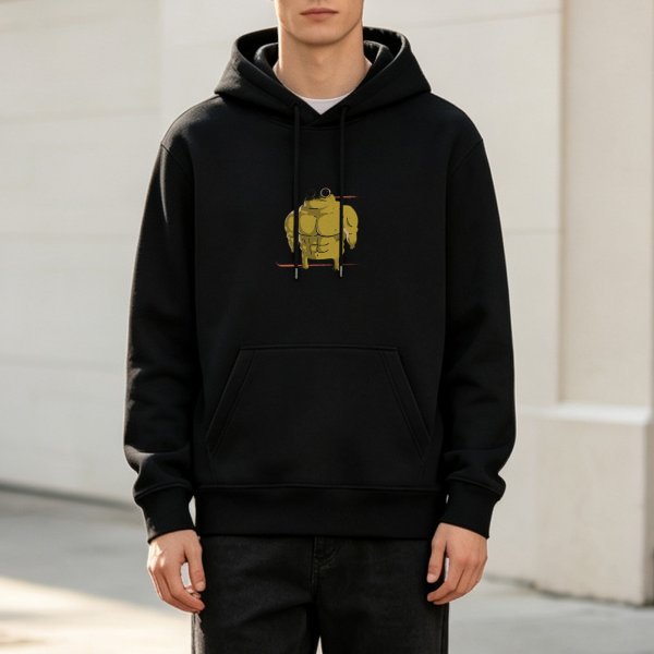 Black hoodie with muscular torso graphic print