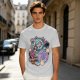 Olive T-Shirt With Maneki-Neko Sabertooth Cat And Crow Art