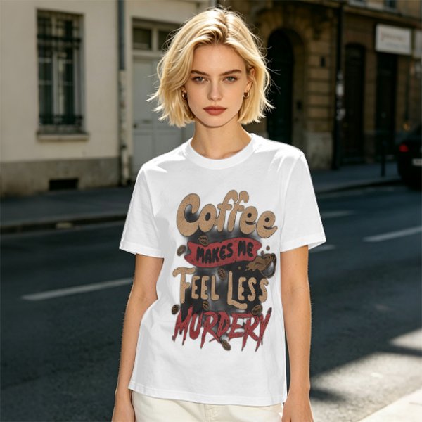 Coffee Makes Me Feel Less Murdery Graphic Olive T-Shirt