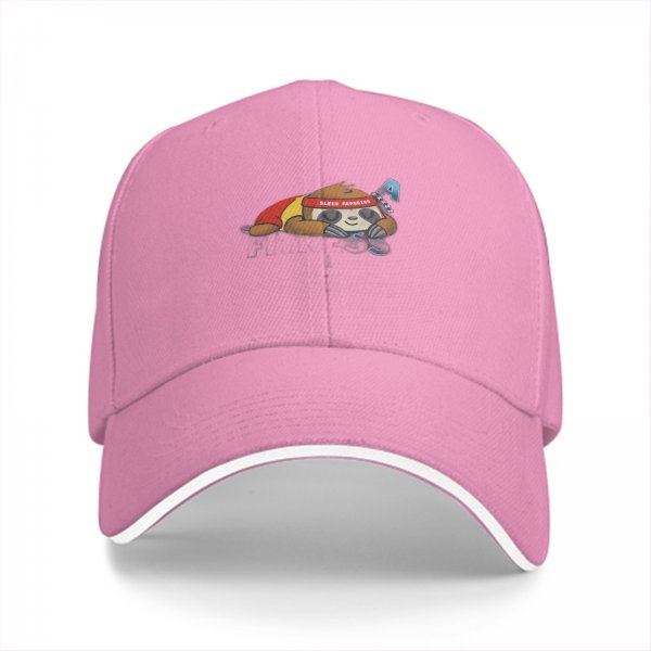 Black Baseball Cap with Sleeping Sloth Workout Graphic