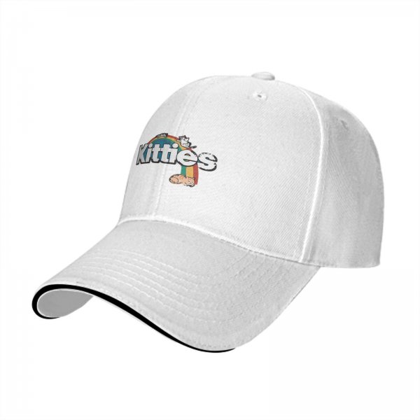Black baseball cap with kitties and rainbow graphic