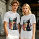 Olive T-shirt with black cat watching moon witch silhouette print