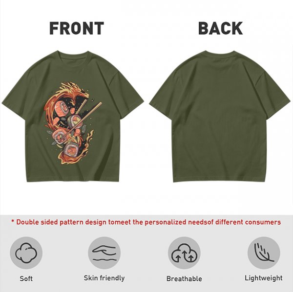 Olive T-shirt with Sushi Dragon Chopstick Art Print