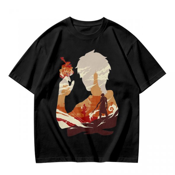 Anime Fire Bender Silhouette Graphic T-Shirt