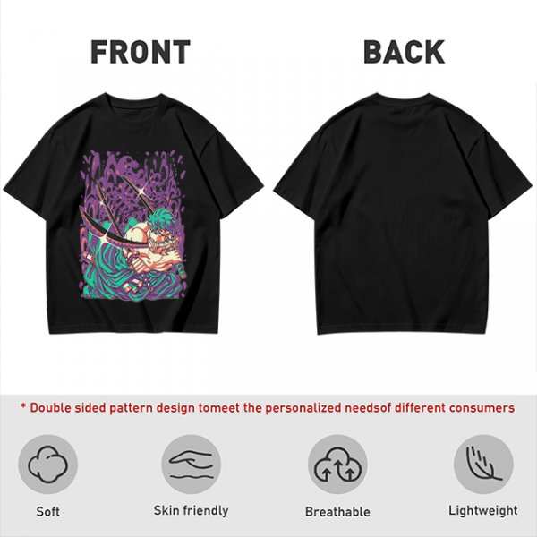 Olive T-Shirt With Anime Swordsman Graphic Print