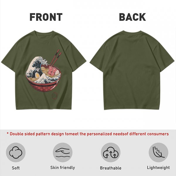 Olive T-Shirt Featuring The Great Wave Off Kanagawa Ramen Bowl Art