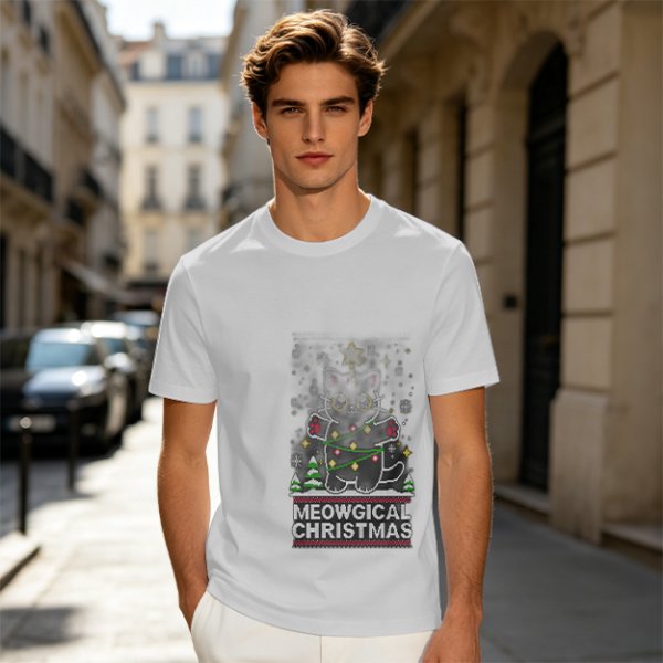 Olive Green Christmas Cat T-Shirt With Meowgical Christmas Print