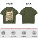 Olive green t-shirt with zen ramen bowl and bonsai tree print
