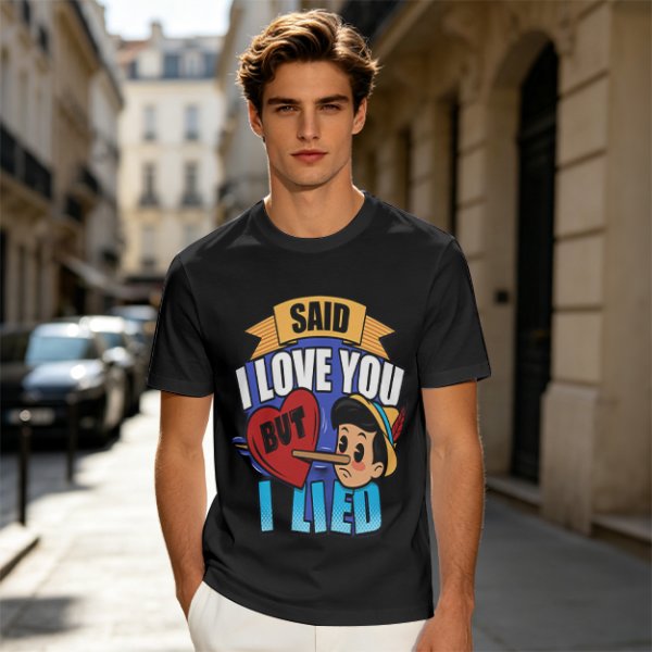 Olive t-shirt with Pinocchio 'Said I Love You But I Lied' print