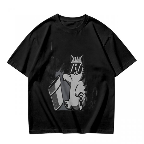 Olive T-Shirt With Cool Cat Wearing Sunglasses Knocking Over Potted Plant