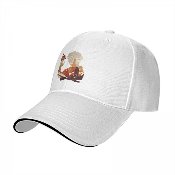 Black baseball cap with anime silhouette graphic of two characters