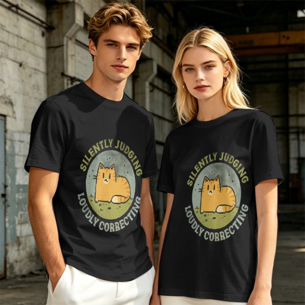 Olive T-Shirt With Silently Judging Loudly Correcting Cat Print
