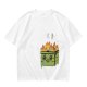 Olive Green T-Shirt With Cartoon Burning Dumpster Graphic