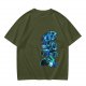 Olive Green T-Shirt with Blue Abstract Graphic Print