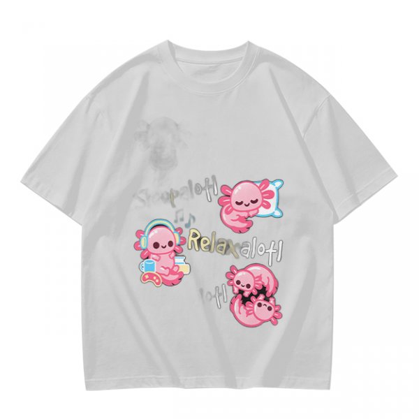 Olive T-Shirt With Cute Axolotl Relaxalotl Graphic Print