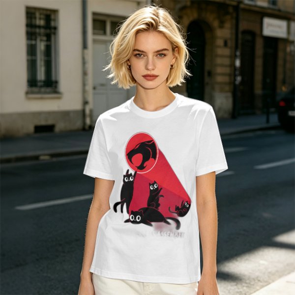 Olive T-Shirt With Black Cats And Red Panther Signal Graphic