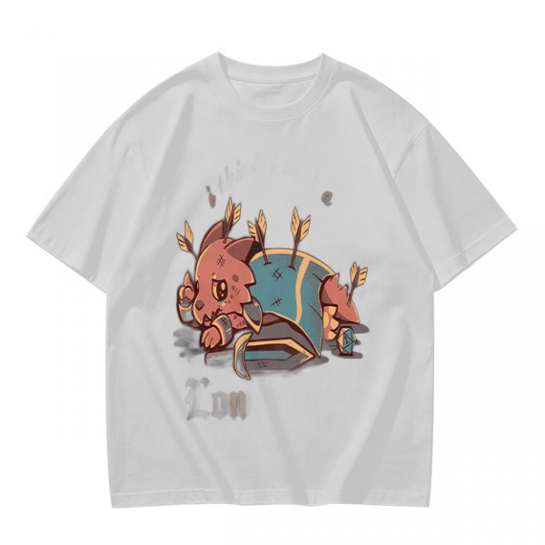Olive T-shirt with Chibi Wounded Fantasy Creature Graphic