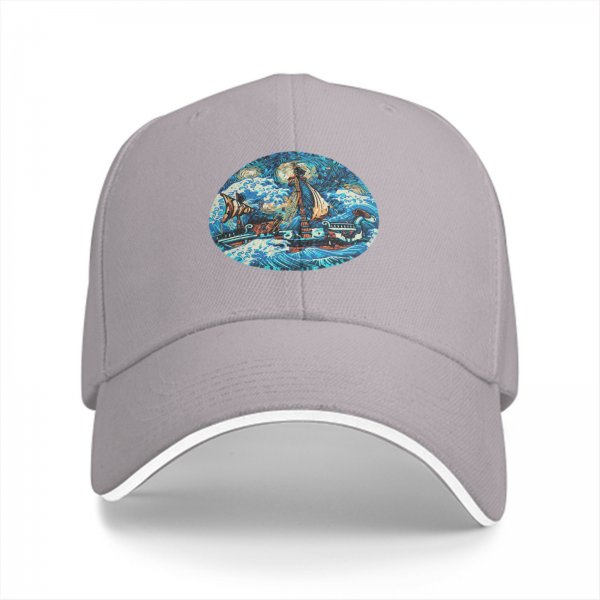 Black Baseball Cap With Stormy Sailing Ship Art Print