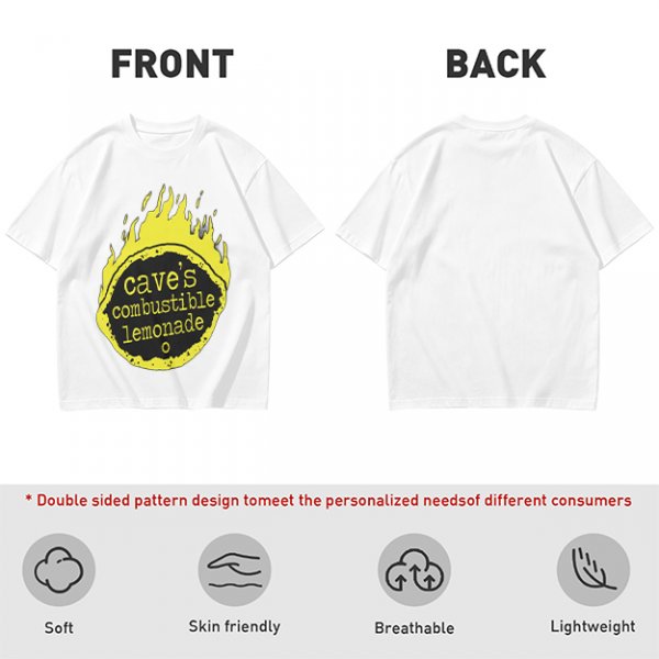 Olive t-shirt with cave's combustible lemonade flame graphic