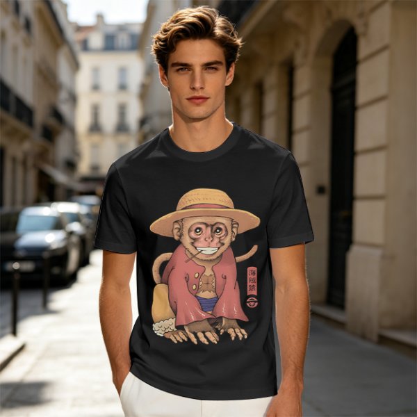 Olive T-Shirt With Monkey In Straw Hat Pirate Print