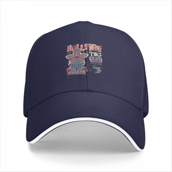 Black baseball cap with Hellfire Tiki Club graphic print