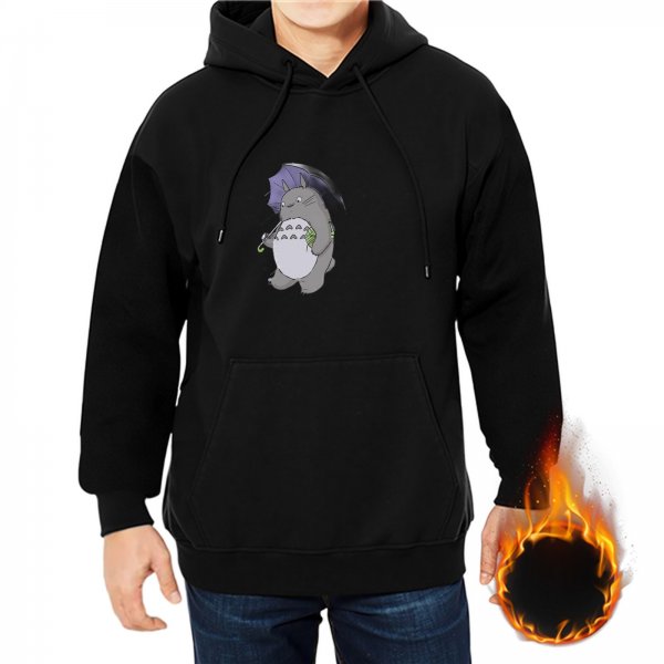 Black hoodie with Totoro holding umbrella graphic