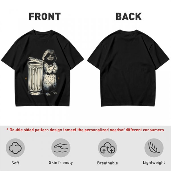 Olive Green T-Shirt With Raccoon Standing Next To Trash Can Graphic
