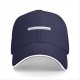 Black baseball cap with small text graphic on front panel