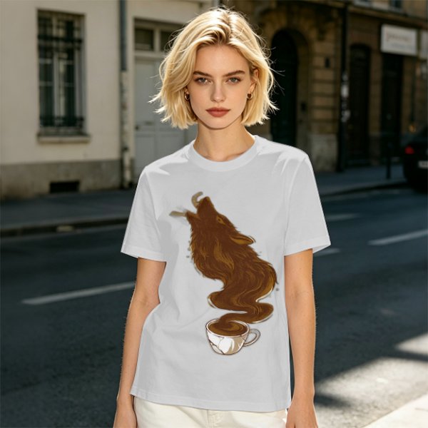 Olive T-Shirt With Coffee Wolf Steam Graphic Print
