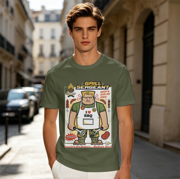 Grill Sergeant I Love BBQ T-Shirt with Funny Military BBQ Art