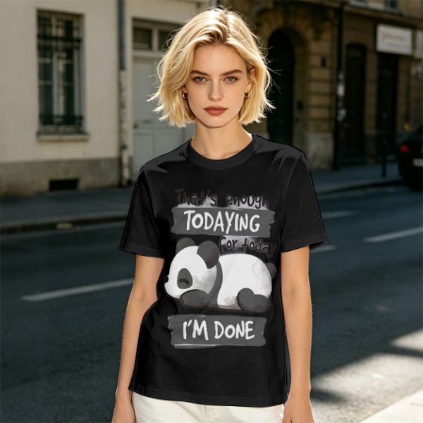Oversized Graphic T-Shirt with Tired Panda 'That's Enough Todaying For Today I'm Done'