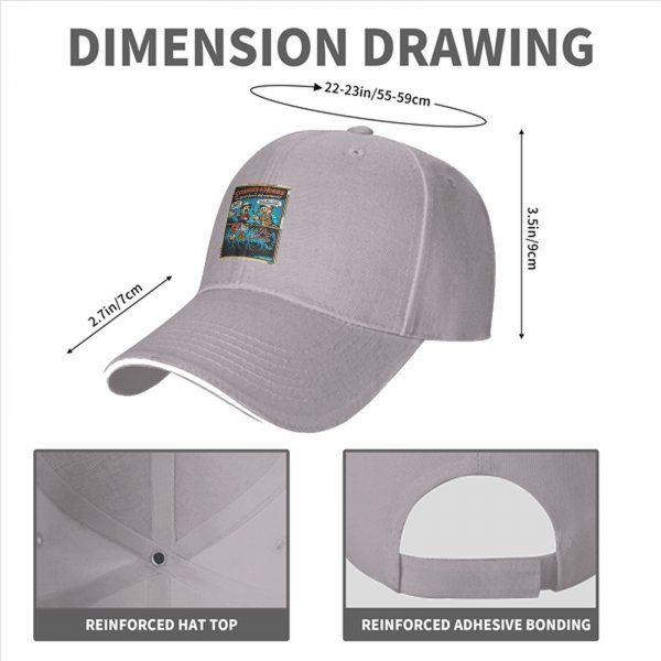 Black baseball cap with Stranger & Hobbs Upside Down Adventures graphic