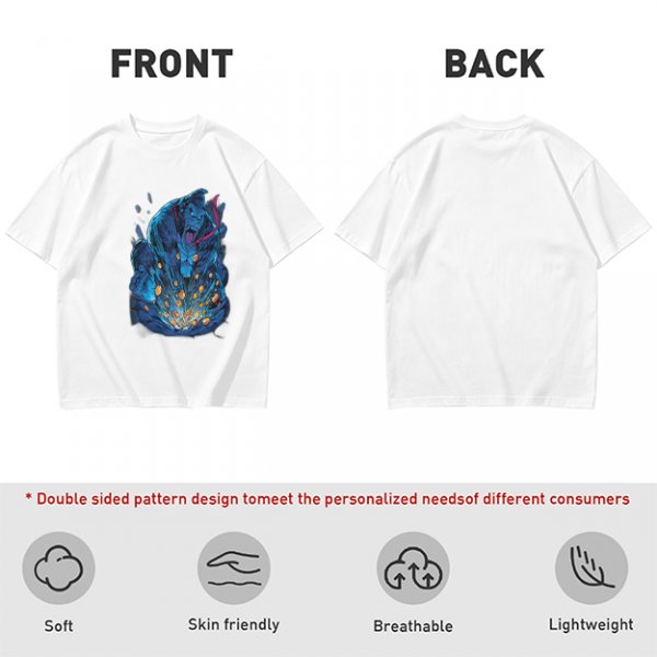 Olive T-Shirt With Blue Fantasy Monster Graphic Print