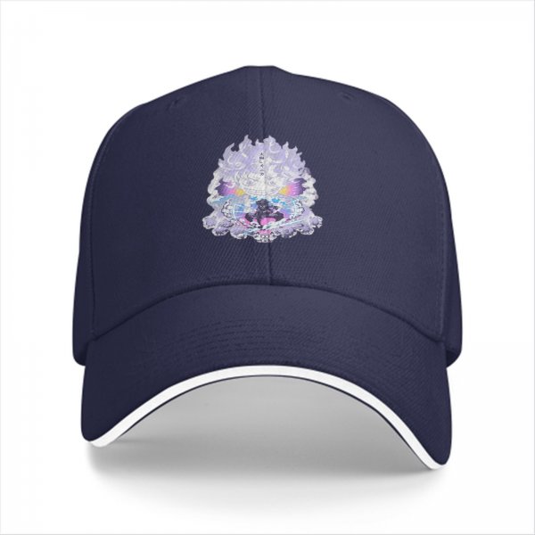 Black Baseball Cap With Anime Themed Graphic Print