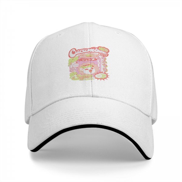 Black Baseball Cap With Pastel Cucumber Themed Graphic Print
