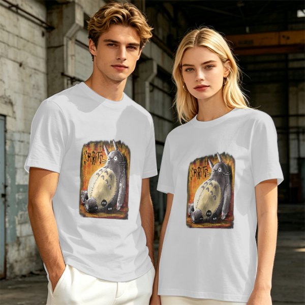 Olive green t-shirt with Totoro 'Spirits' graphic print