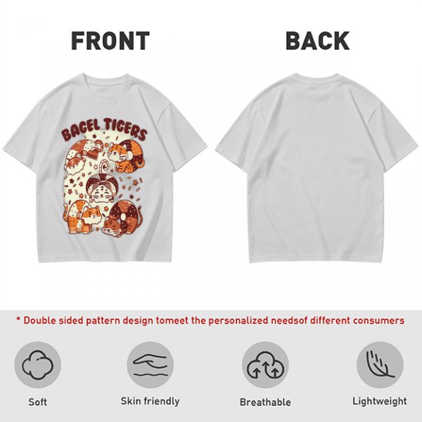 Olive Green T-Shirt With Cute Bagel Tigers Graphic Print