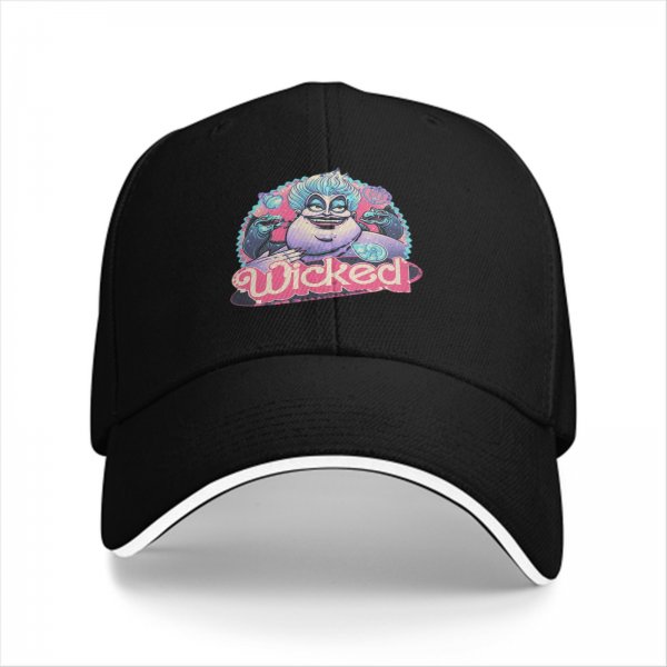 Black baseball cap with Ursula 'Wicked' villain graphic print