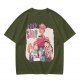 Olive T-Shirt with Friendship Themed Cartoon Crew Print