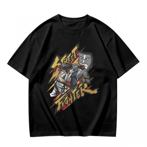 Olive Street Fighter Graphic T-Shirt with Fighting Character Art