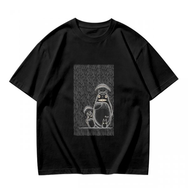 Olive green graphic tee with Totoro family illustration