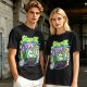 Olive T-shirt with spooky juice box graphic and playful skull art