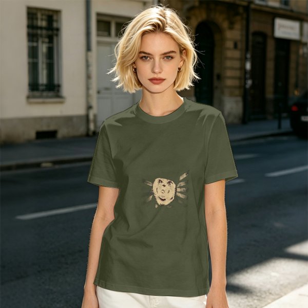 Olive Green T-Shirt With Surprised Face Graphic Print